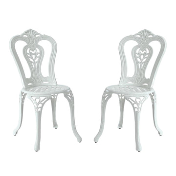 Outdoor Bistro Chairs Set of 2, Cast Aluminum Patio Dining Chairs Outdoor Dining Chairs, White