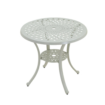 30 Inches Outdoor Dining Table with Umbrella Hole Cast Aluminium Patio Bistro Table Outdoor Round Bistro Table, White