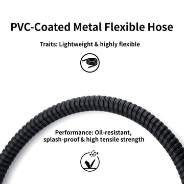 PVC Coated Stainless Steel Shower Hose 59 Inch Anti Rust Chrome Hexagon Fittings Flexible Metal Braided for Bathroom Black