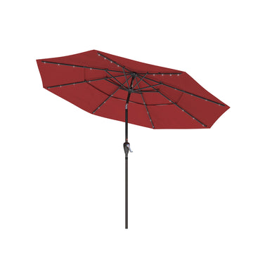 11 FT Patio Umbrella with Solar LED lights Outdoor Umbrella with Tilt Outdoor Large Table Market Umbrella for Poolside Deck Garden Backyard, Red