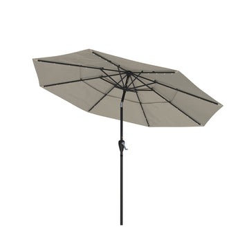 11 FT Patio Umbrella with Solar LED lights Outdoor Umbrella with Tilt Outdoor Large Table Market Umbrella for Poolside Deck Garden Backyard, Tan