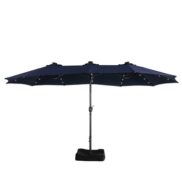 15 FT Patio Umbrella with Base Included Outdoor Patio Umbrella with Solar Lights Large Outdoor Double-sided Umbrella Market Table Umbrella Outdoor Umbrellas for Patio, Navy Blue