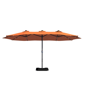 15 FT Patio Umbrella with Base Included Outdoor Patio Umbrella with Solar Lights Large Outdoor Double-sided Umbrella Market Table Umbrella Outdoor Umbrellas for Patio, Orange