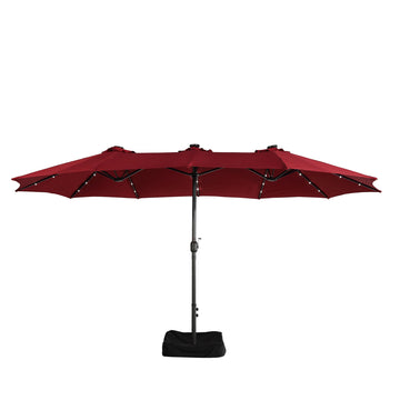 15 FT Patio Umbrella with Base Included Outdoor Patio Umbrella with Solar Lights Large Outdoor Double-sided Umbrella Market Table Umbrella Outdoor Umbrellas for Patio, Red