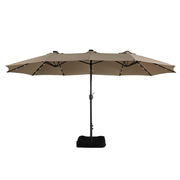 15 FT Patio Umbrella with Base Included Outdoor Patio Umbrella with Solar Lights Large Outdoor Double-sided Umbrella Market Table Umbrella Outdoor Umbrellas for Patio, Tan