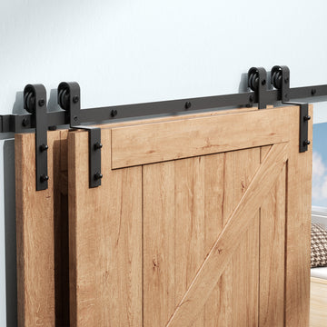10 ft./120 in. Double Track Bypass Sliding Barn Door Track and Hardware Kit with J-Shape Hanger for Double Doors