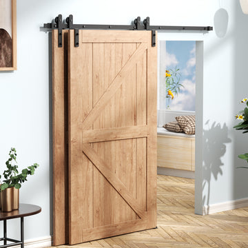 12 ft./144 in. Track Bypass Sliding Barn Door Track and Hardware Kit with I-Shape Hanger for Double Doors