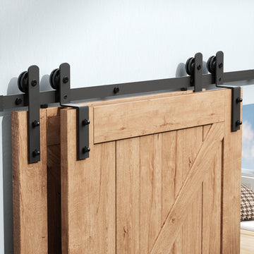 6 ft./70 in. Double Track Bypass Sliding Barn Door Track and Hardware Kit with I-Shape Hanger for Double Doors
