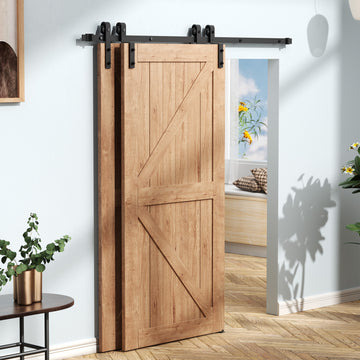 6 ft./70 in. Double Track Bypass Sliding Barn Door Track and Hardware Kit with J-Shape Hanger for Double Doors