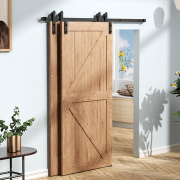 6.6 ft./79 in. Double Track Bypass Sliding Barn Door Track and Hardware Kit with I-Shape Hanger for Double Doors