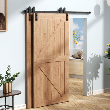 7.5 ft./90 in. Double Track Bypass Sliding Barn Door Track and Hardware Kit with I-Shape Hanger for Double Doors