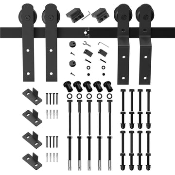 8 ft./96 in. Double Track Bypass Sliding Barn Door Track and Hardware Kit with I-Shape Hanger for Double Doors