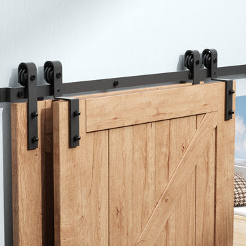 8 ft./96 in. Double Track Bypass Sliding Barn Door Track and Hardware Kit with J-Shape Hanger for Double Doors