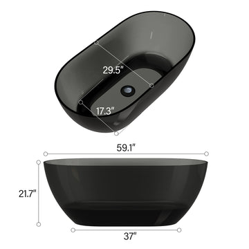 Modern Soaking Transparent Resin Bathtub with Center Drain and Hose in Dark Gray