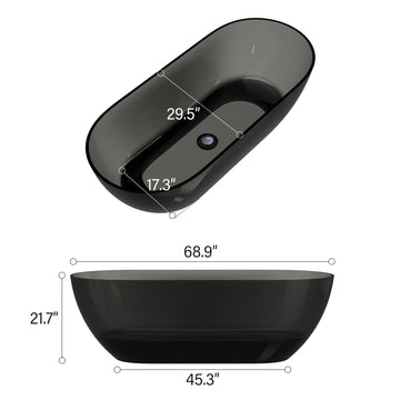 Modern Soaking Transparent Resin Bathtub with Center Drain and Hose in Dark Gray
