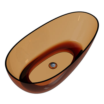 Modern 67 in. x 33 in. Soaking Transparent Resin Bathtub with Center Drain and Hose