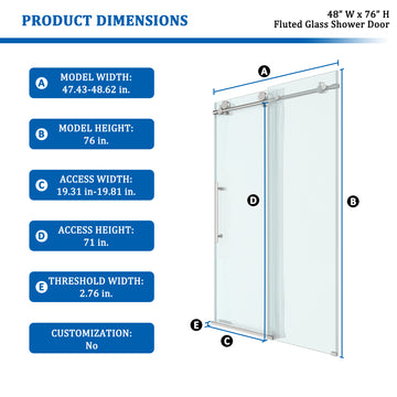 Framless Single Sliding Shower Door with 3/8 in. (10mm) Fluted Glass