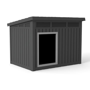 Modern Simple Black Slanted Roof Dog House with Gas Spring for Small Medium Dogs Waterproof Easy Clean Space Saving