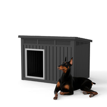 Gray Black Slanted Roof Dog House with Gas Spring Small Medium Dogs Silent Open Removable Washable Pad