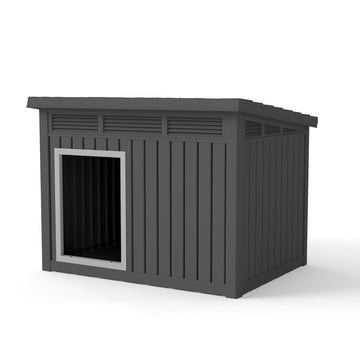 Black Industrial Style Large Slanted Roof Dog House for Large Dogs Thick Gas Spring Non Slip Base