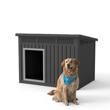 Gray Black Gradient Light Luxury Slanted Roof Dog House for Large Dogs Scratch Resistant Fabric One Key Open