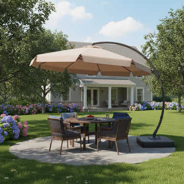11ft Elegant Cantilever Umbrella with Decorative Trim for Resort-Style Patios