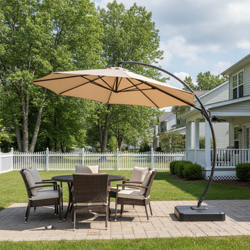 11ft Elegant Cantilever Umbrella with Decorative Trim for Resort-Style Patios