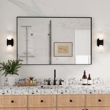 Matte Black Aluminum Alloy Frame Bathroom Mirror Without Lighting HorizontalVertical Use 40-in x 30-in
