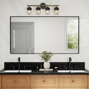 Matte Black Aluminum Alloy Frame Bathroom Mirror Without Lighting HorizontalVertical Use 36-in x 48-in