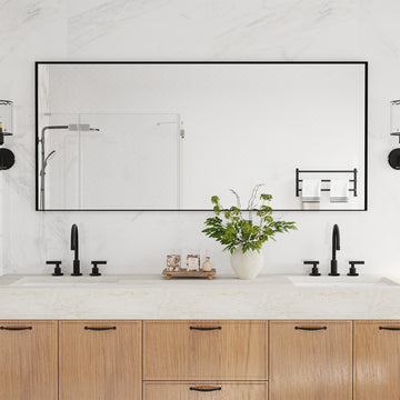Matte Black Aluminum Alloy Frame Bathroom Mirror Without Lighting HorizontalVertical Use 36-in x 72-in