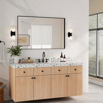 Matte Black Aluminum Alloy Frame Bathroom Mirror Without Lighting HorizontalVertical Use 24-in x 32-in