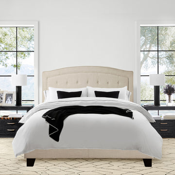 Button Tufted Upholstered Bed Vintage Style Bed Frame with Solid Wood Legs