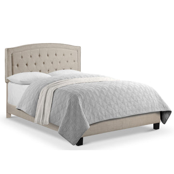 Button Tufted Upholstered Bed Vintage Style Bed Frame with Solid Wood Legs