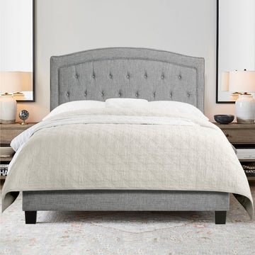 Button Tufted Upholstered Bed Vintage Style Bed Frame with Solid Wood Legs