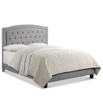 Button Tufted Upholstered Bed Vintage Style Bed Frame with Solid Wood Legs