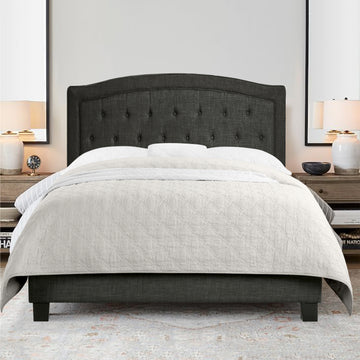 Button Tufted Upholstered Bed Vintage Style Bed Frame with Solid Wood Legs