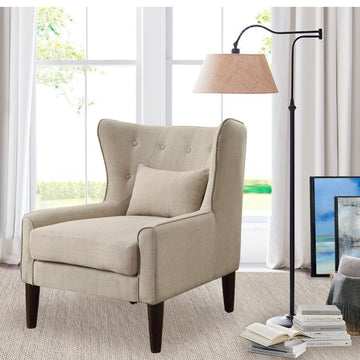 Wingback Linen Button Tufted Accent Chair with Solid Wood Legs