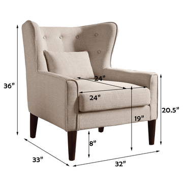 Wingback Linen Button Tufted Accent Chair with Solid Wood Legs