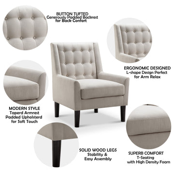 Velvet Button Tufted Accent Chair with Solid Wood Legs