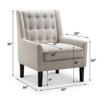 Velvet Button Tufted Accent Chair with Solid Wood Legs