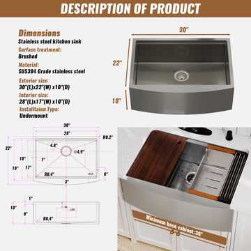 Farmhouse/Apron-Front Stainless Steel Kitchen Sink with Accessories