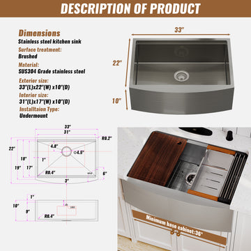 Farmhouse/Apron-Front Stainless Steel Kitchen Sink with Accessories