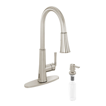 LED Infrared Sensor Pull Down Kitchen Faucet Switchable Water Flow White Light 360 Degree Rotation Deck Plate Nickel