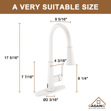 LED Infrared Sensor Pull Down Kitchen Faucet Switchable Water Flow White Light 360 Degree Rotation Deck Plate White