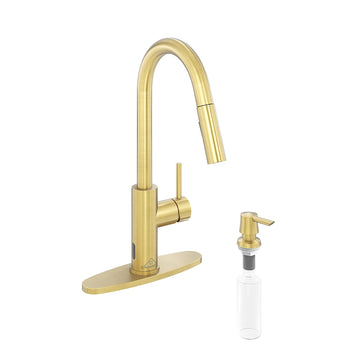 Infrared Sensor Pull Down Kitchen Faucet Sensitive Motion 360 Degree Rotation Low Lead Copper Water Safe Ceramic Valve Deck Plate Gold