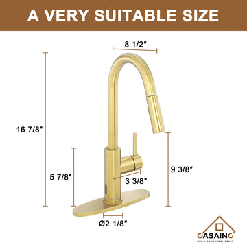 Infrared Sensor Pull Down Kitchen Faucet Sensitive Motion 360 Degree Rotation Low Lead Copper Water Safe Ceramic Valve Deck Plate Gold