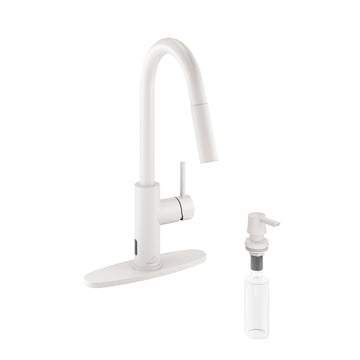 Infrared Sensor Pull Down Kitchen Faucet Sensitive Motion 360 Degree Rotation Low Lead Copper Water Safe Ceramic Valve Deck Plate White