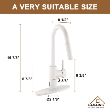 Infrared Sensor Pull Down Kitchen Faucet Sensitive Motion 360 Degree Rotation Low Lead Copper Water Safe Ceramic Valve Deck Plate White
