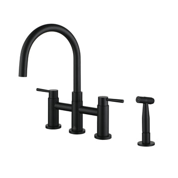 Bridge Kitchen Faucet with Side Sprayer 4 Hole Double Handle Kitchen Faucet Vintage Sink Faucet Farmhouse Kithcen Sink Faucet Brass Faucet, Matte Black