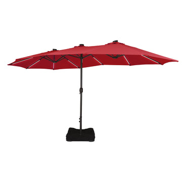 15 FT Double-Head Patio Umbrella with Base Included Large Outdoor Umbrella with Solar Detachable Lights Rectangular Crank Market Umbrella, Dark Grey